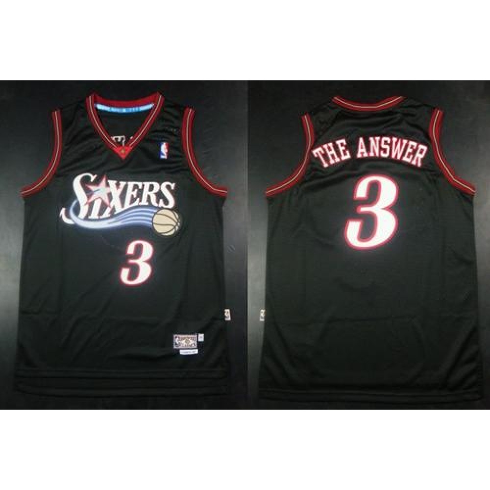 76ers #3 Allen Iverson Black Throwback "The Answer" Stitched NBA Jersey