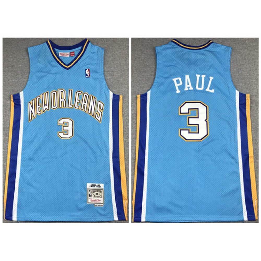 Men's New Orleans Hornets #3 Chris Paul 2005-06 Light Blue Throwback Stitched Jersey
