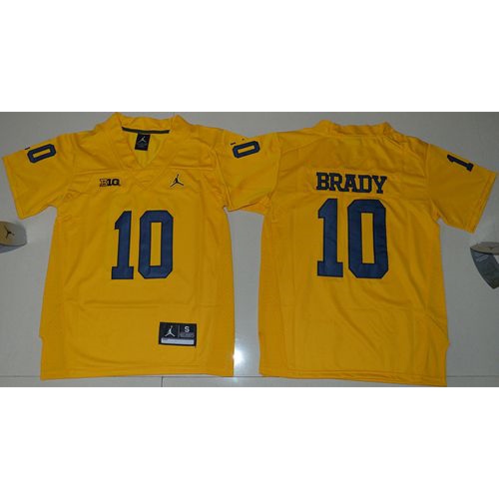 Wolverines #10 Tom Brady Gold Jordan Brand Stitched Youth NCAA Jersey