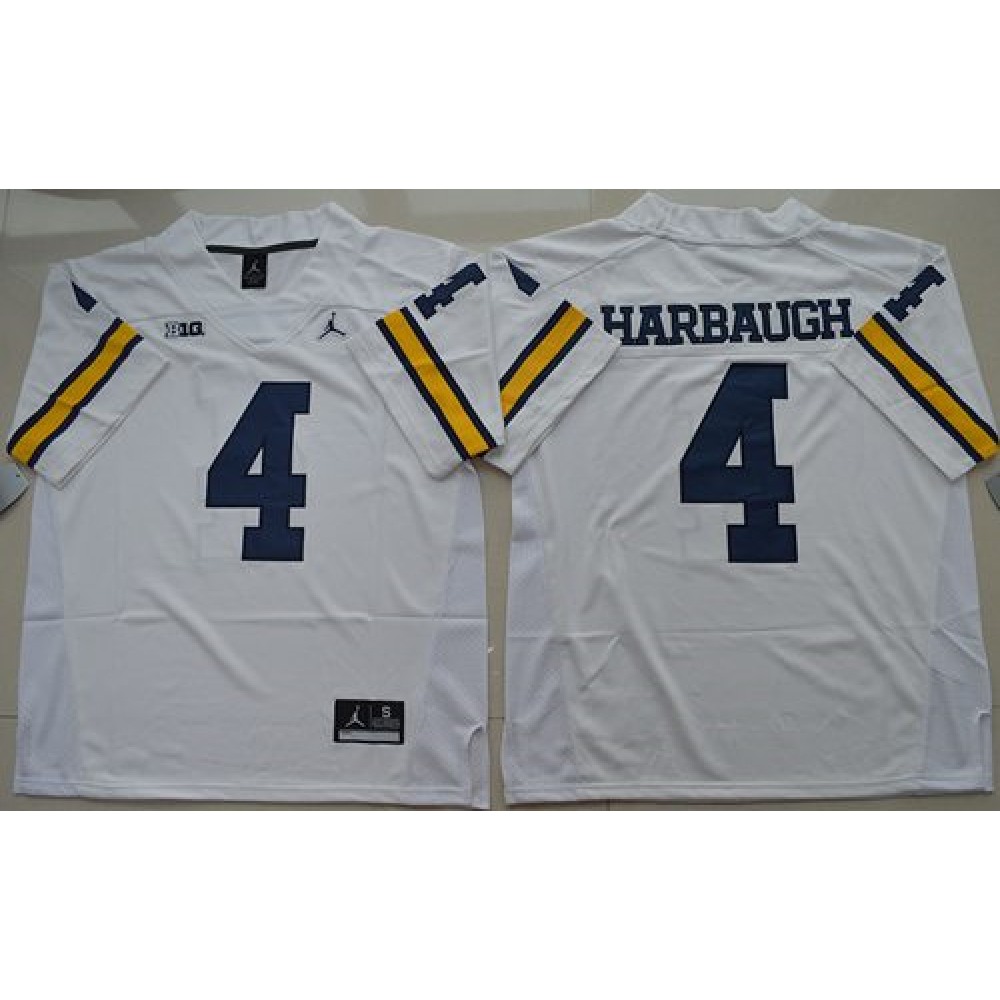 Wolverines #4 Jim Harbaugh White Jordan Brand Stitched NCAA Jersey