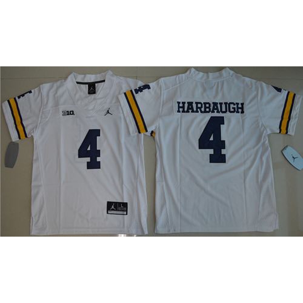 Wolverines #4 Jim Harbaugh White Jordan Brand Stitched Youth NCAA Jersey