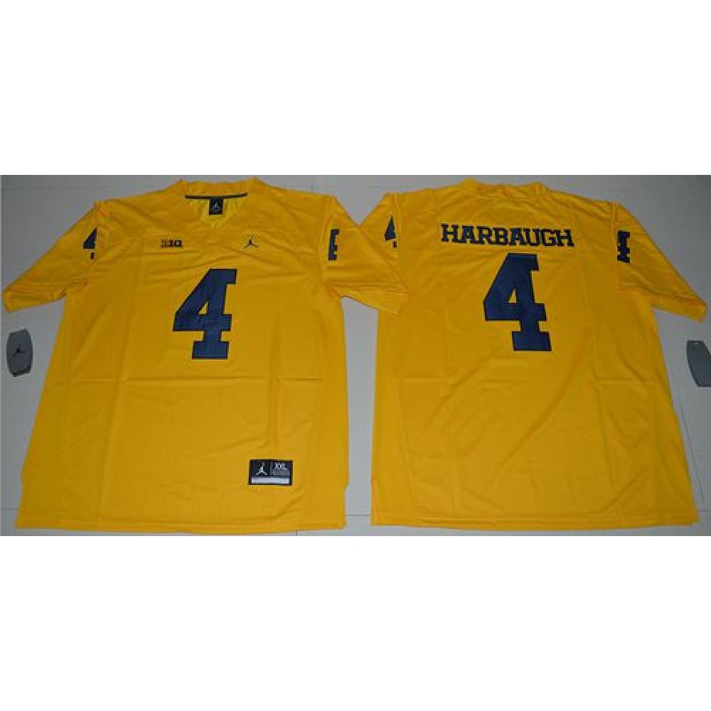Wolverines #4 Jim Harbaugh Gold Jordan Brand Limited Stitched NCAA Jersey