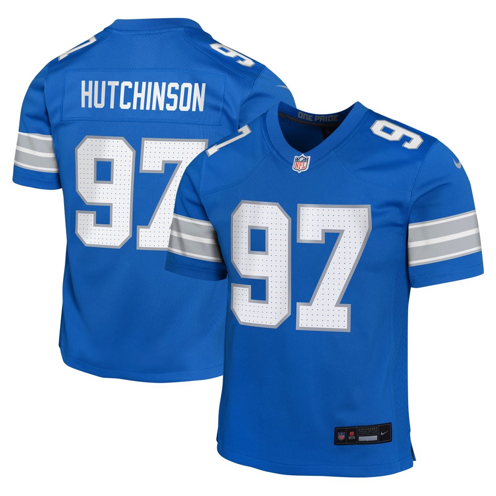 Youth Detroit Lions Aidan Hutchinson Nike Blue Team Player Game Jersey