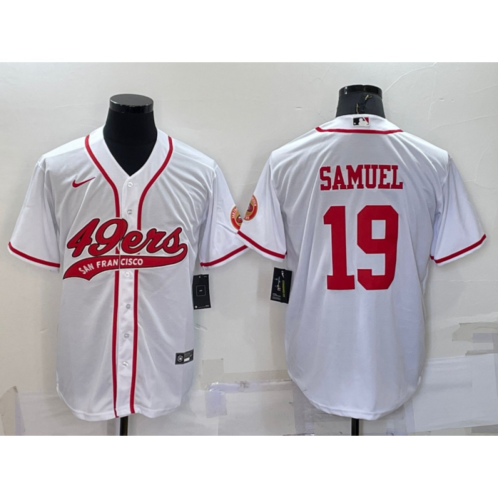 Men's San Francisco 49ers #19 Deebo Samuel White With Patch Cool Base Stitched Baseball Jersey