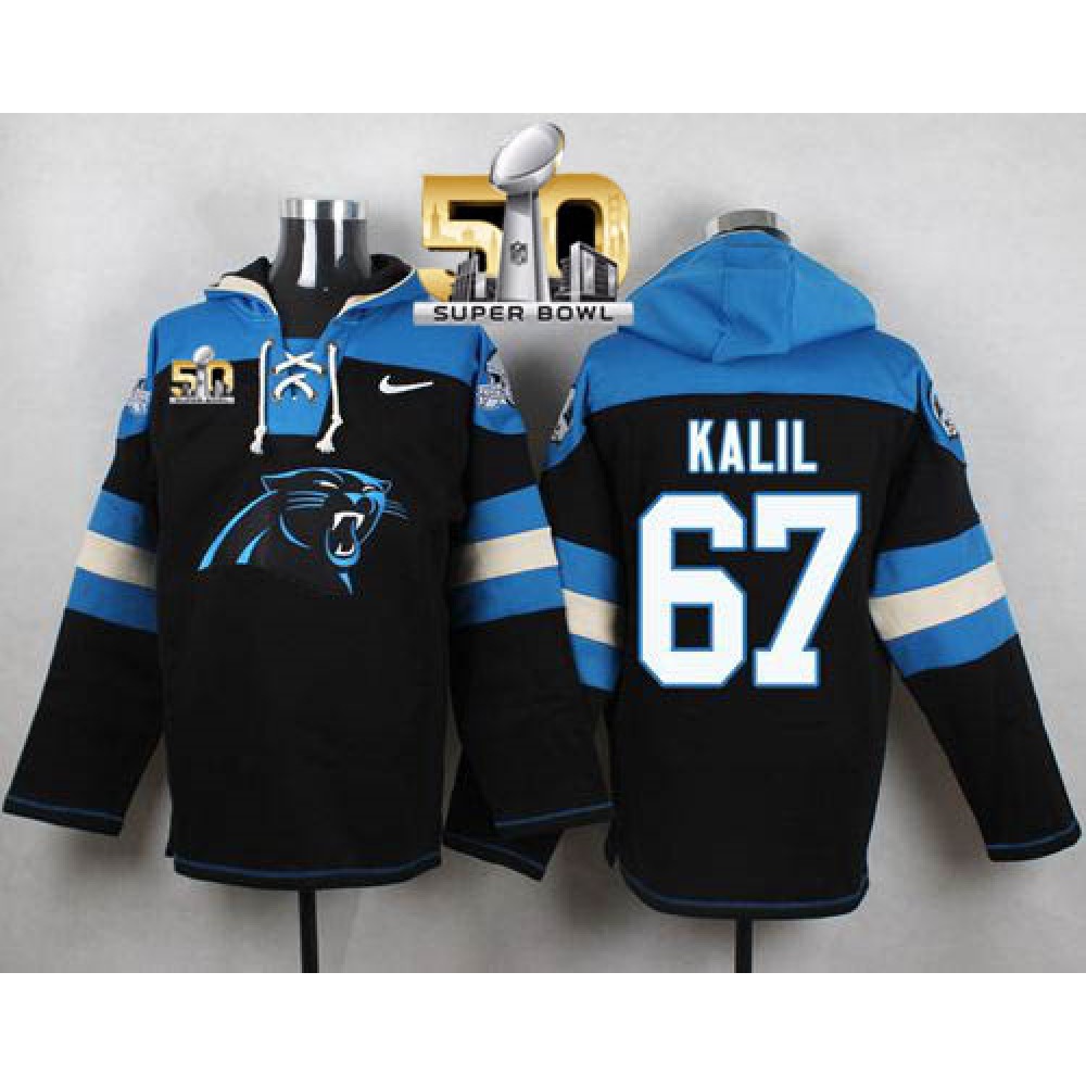 Nike Panthers #67 Ryan Kalil Black Super Bowl 50 Player Pullover NFL Hoodie