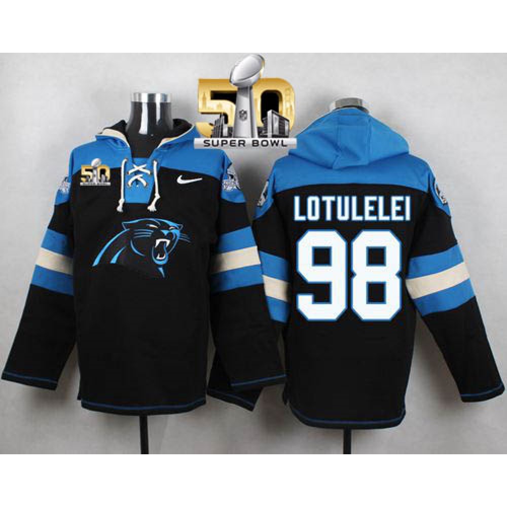 Nike Panthers #98 Star Lotulelei Black Super Bowl 50 Player Pullover NFL Hoodie