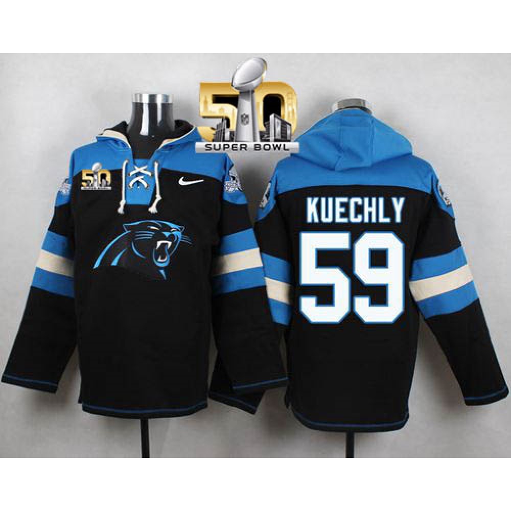 Nike Panthers #59 Luke Kuechly Black Super Bowl 50 Player Pullover NFL Hoodie