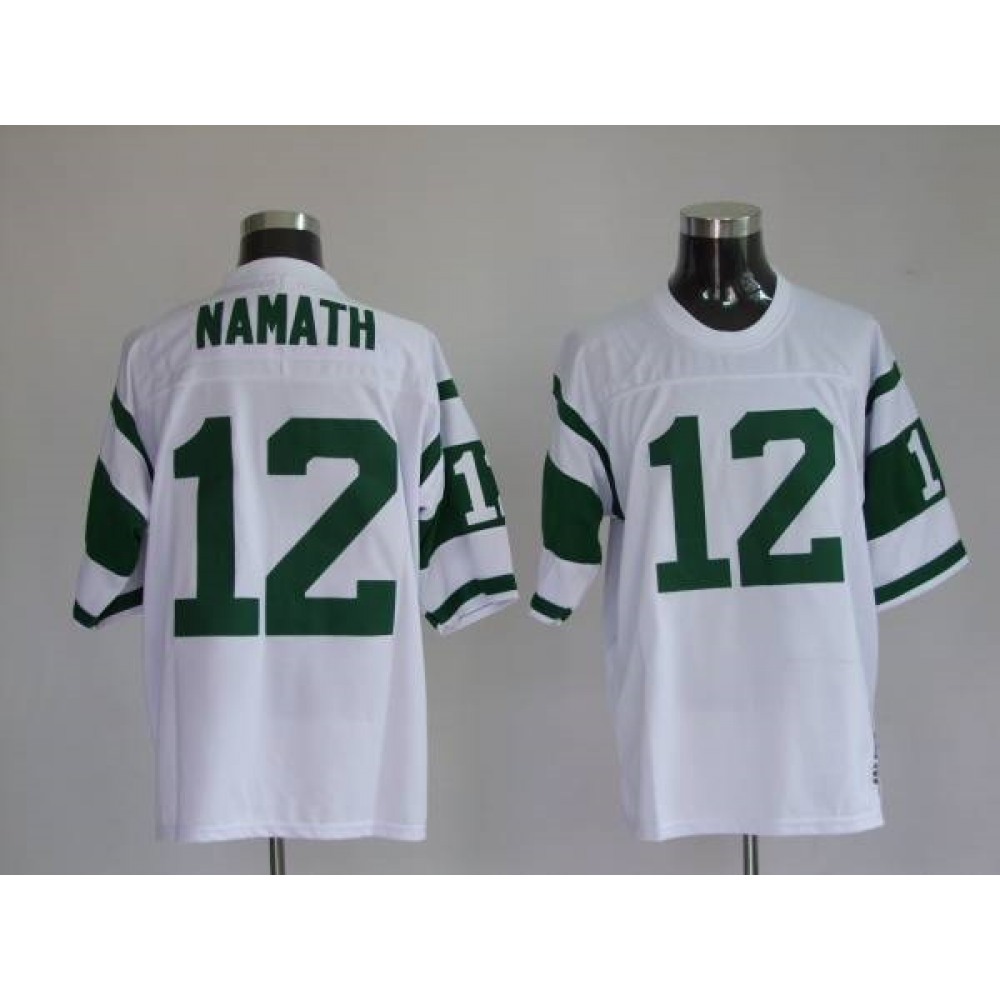 Mitchell and Ness Jets Joe Namath #12 Stitched White NFL Jersey