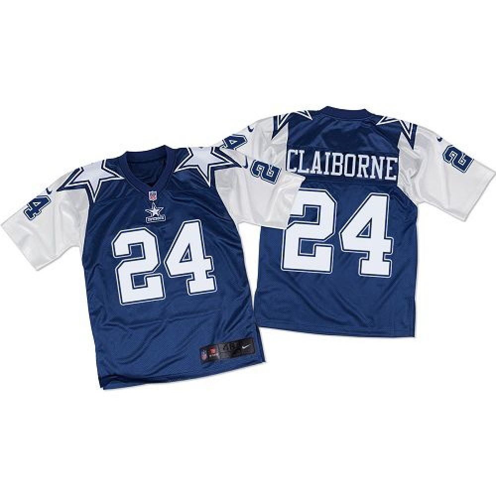 Nike Cowboys #24 Morris Claiborne Navy Blue/White Throwback Men's Stitched NFL Elite Jersey