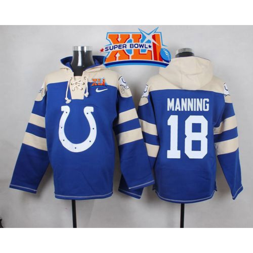 Nike Colts #18 Peyton Manning Royal Blue Super Bowl XLI Player Pullover NFL Hoodie