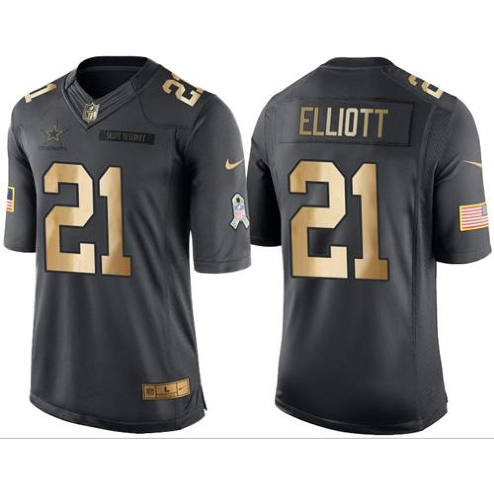 Nike Cowboys #21 Ezekiel Elliott Black Men's Stitched NFL Limited Gold Salute To Service Jersey