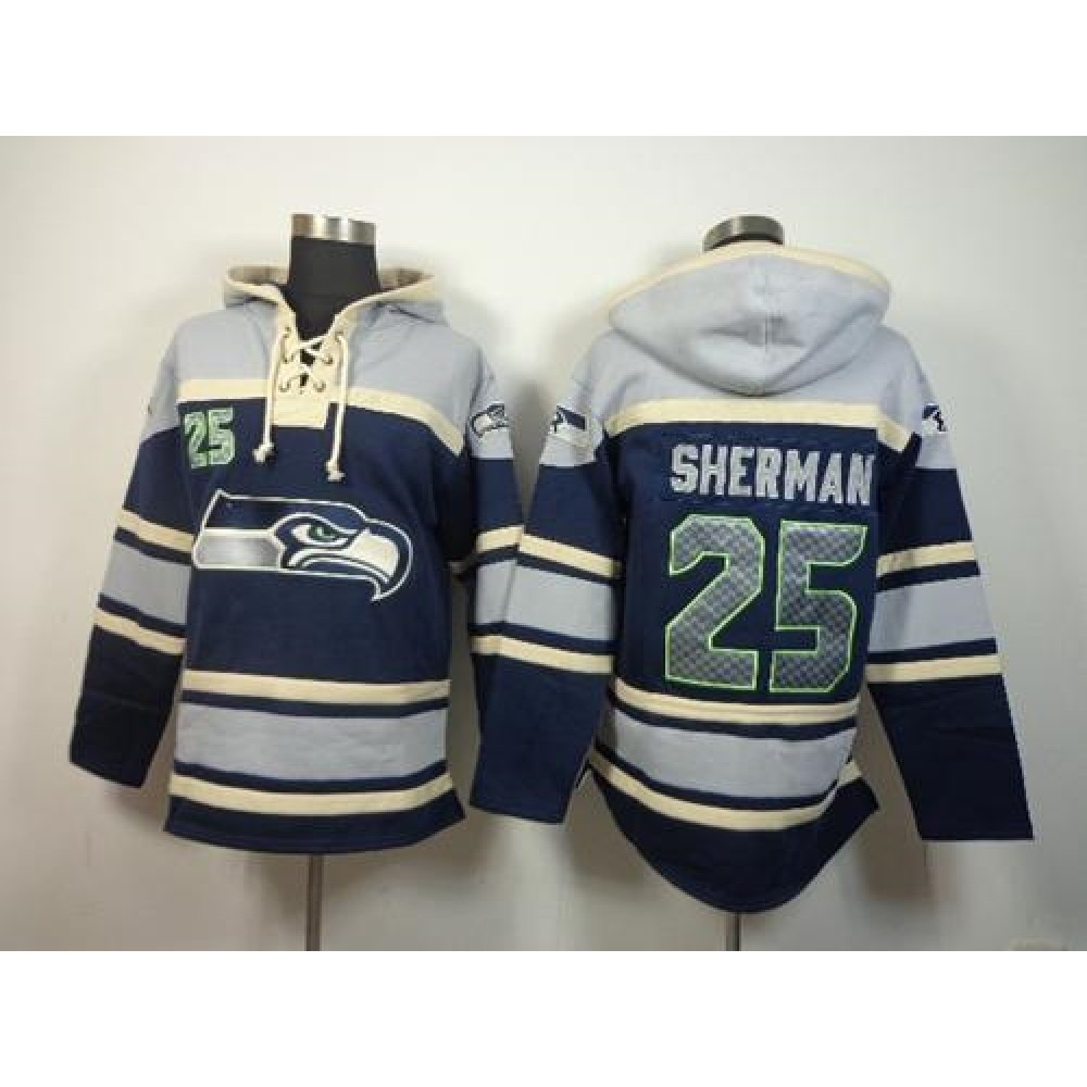 Nike Seahawks #25 Richard Sherman Navy Blue Sawyer Hoodie Sweatshirt NFL Hoodie