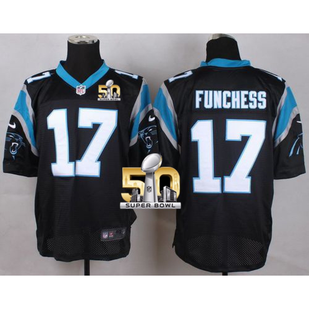 Nike Panthers #17 Devin Funchess Black Team Color Super Bowl 50 Men's Stitched NFL Elite Jersey
