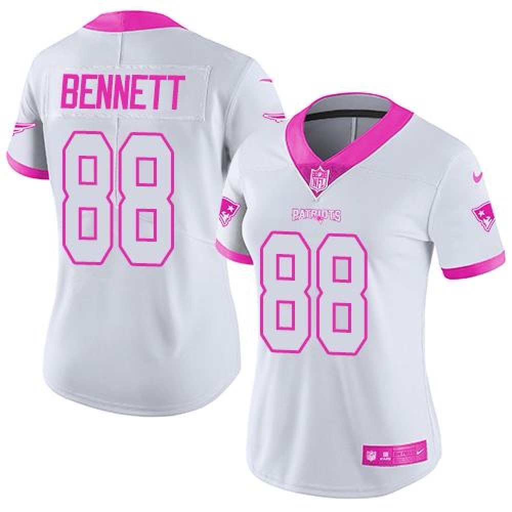 Nike Patriots #88 Martellus Bennett White/Pink Women's Stitched NFL Limited Rush Fashion Jersey