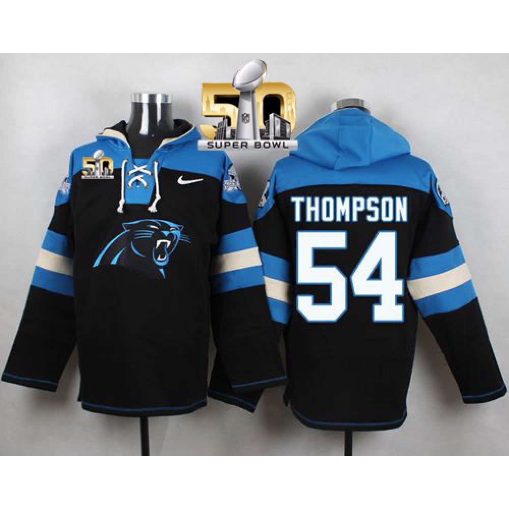 Nike Panthers #54 Shaq Thompson Black Super Bowl 50 Player Pullover NFL Hoodie