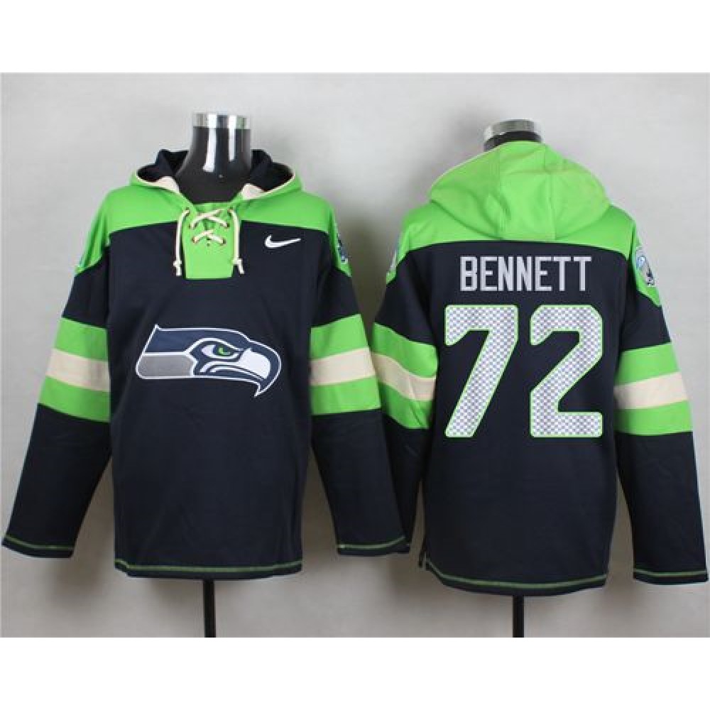 Nike Seahawks #72 Michael Bennett Steel Blue Player Pullover NFL Hoodie