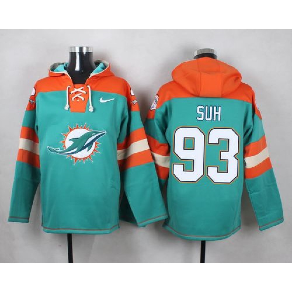 Nike Dolphins #93 Ndamukong Suh Aqua Green Player Pullover NFL Hoodie