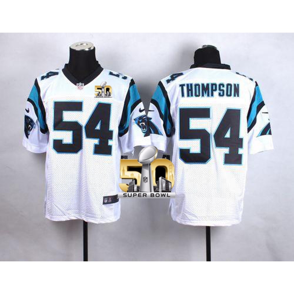 Nike Panthers #54 Shaq Thompson White Super Bowl 50 Men's Stitched NFL Elite Jersey