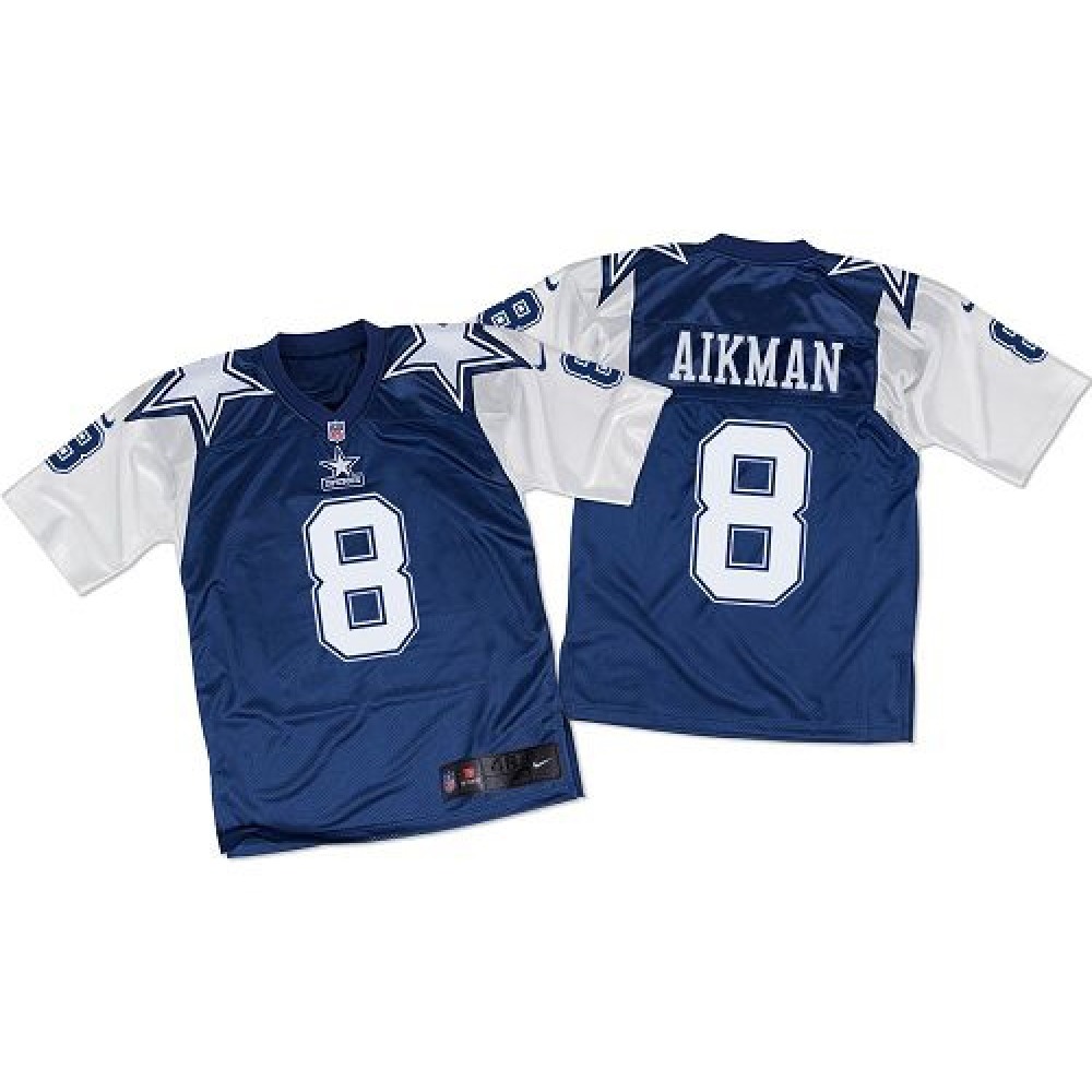 Nike Cowboys #8 Troy Aikman Navy Blue/White Throwback Men's Stitched NFL Elite Jersey