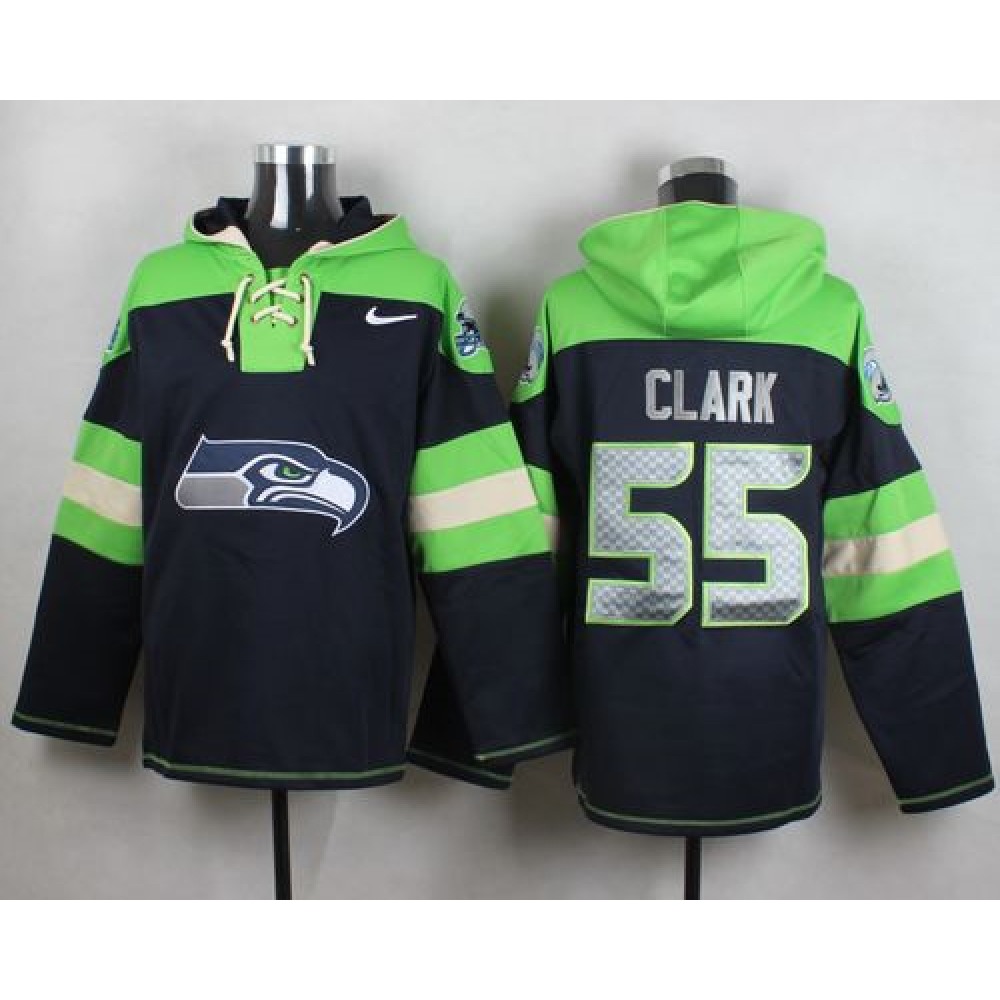 Nike Seahawks #55 Frank Clark Steel Blue Player Pullover NFL Hoodie