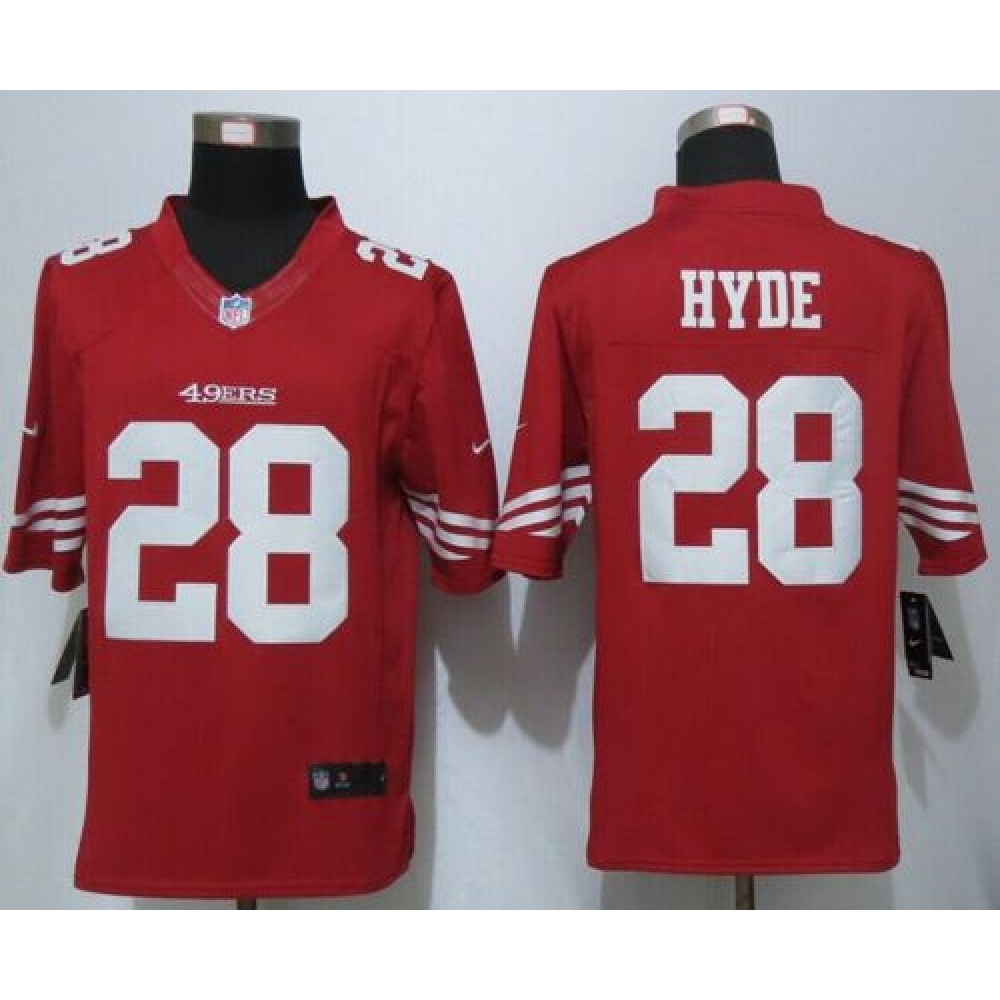 Nike 49ers #28 Carlos Hyde Red Team Color Men's Stitched NFL Limited Jersey