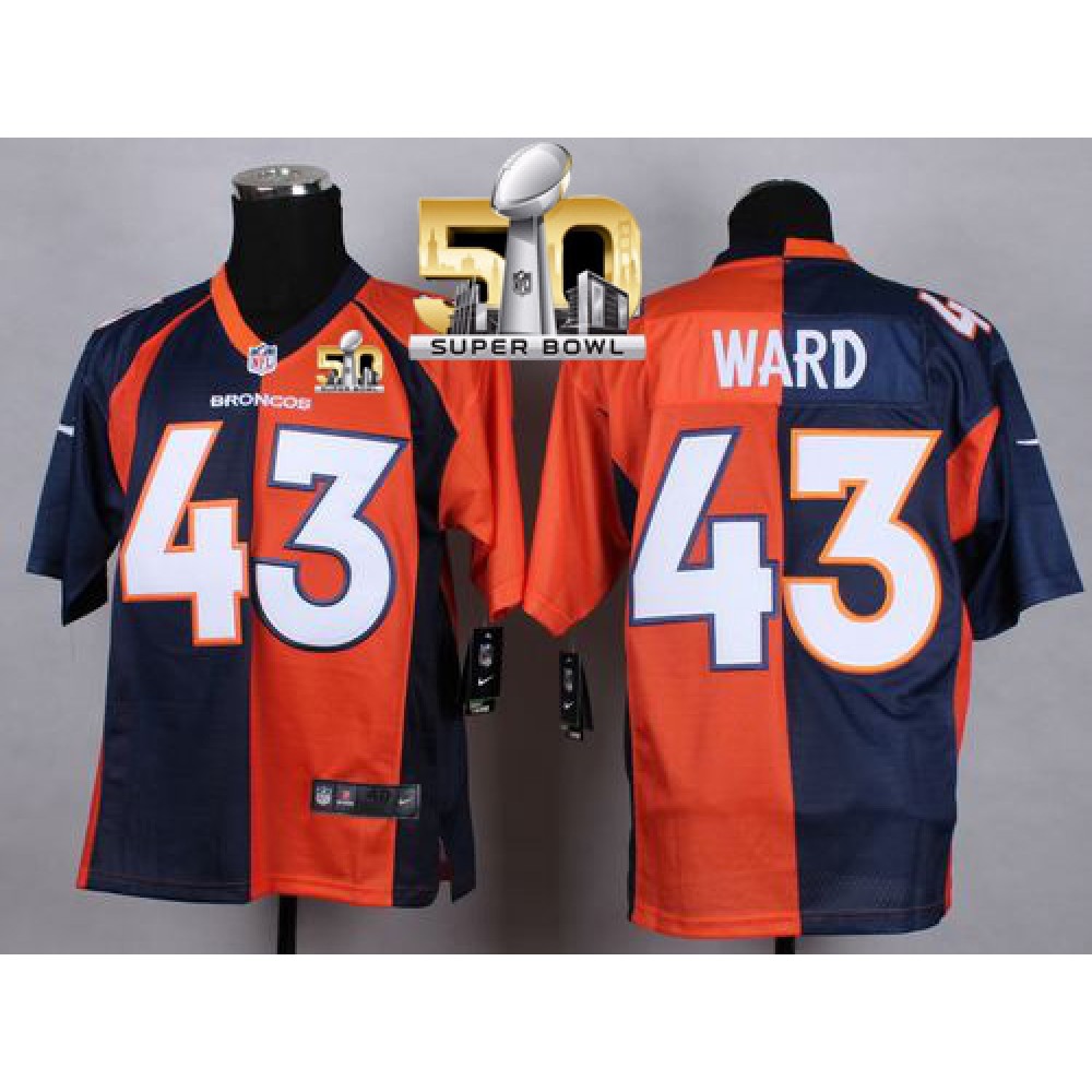 Nike Broncos #43 T.J. Ward Orange/Navy Blue Super Bowl 50 Men's Stitched NFL Elite Split Jersey