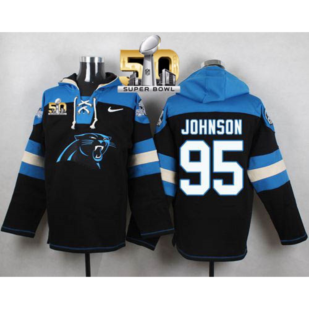 Nike Panthers #95 Charles Johnson Black Super Bowl 50 Player Pullover NFL Hoodie
