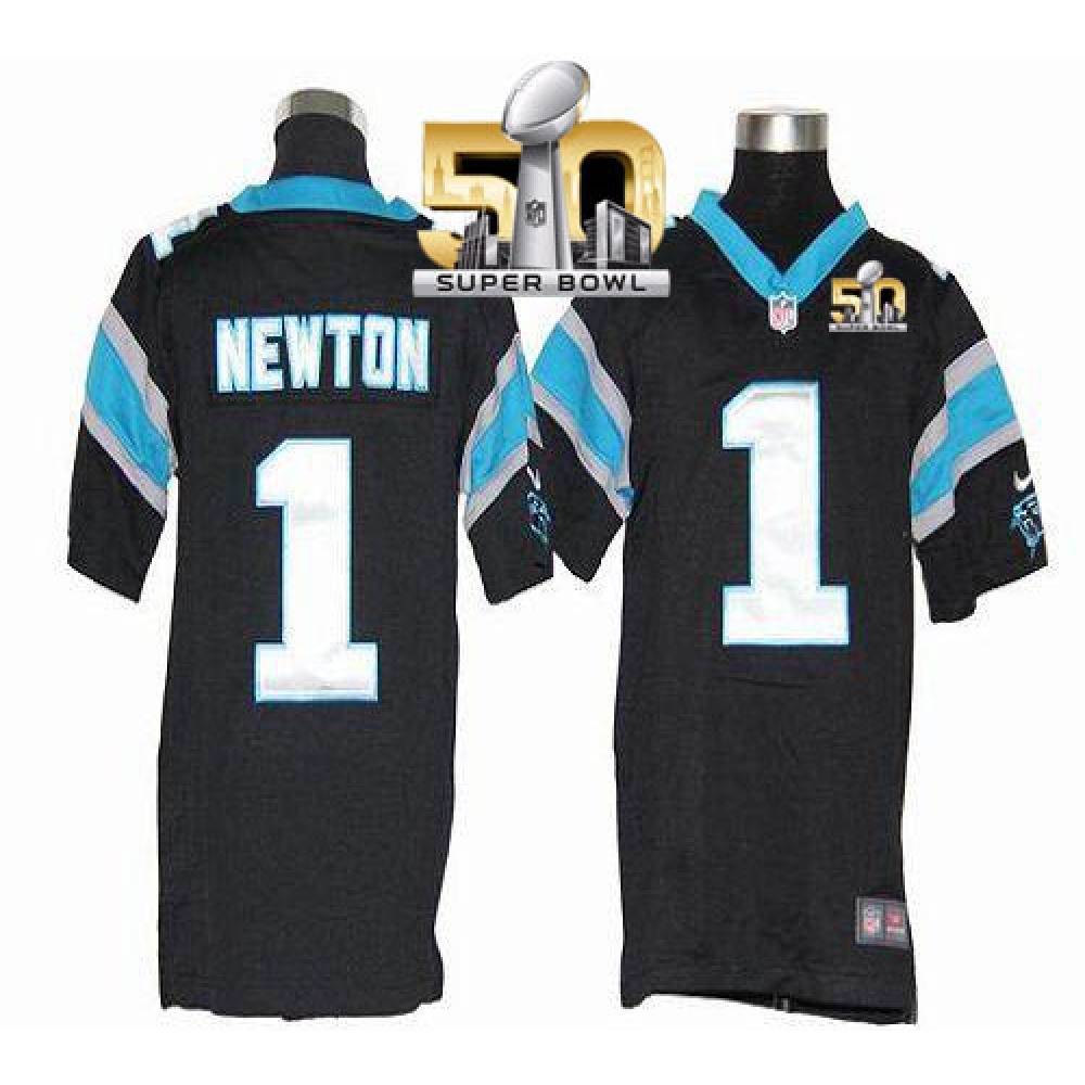 Nike Panthers #1 Cam Newton Black Team Color Super Bowl 50 Youth Stitched NFL Elite Jersey