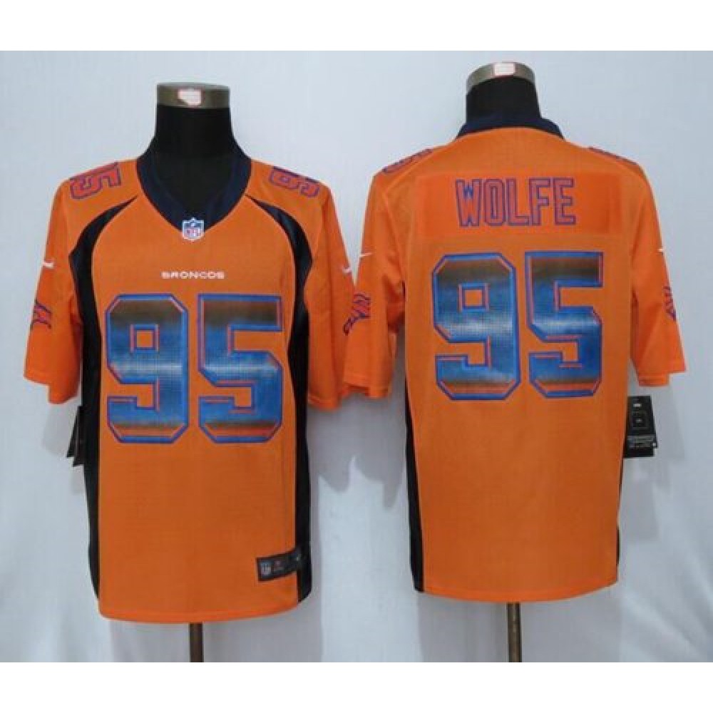 Nike Broncos #95 Derek Wolfe Orange Team Color Men's Stitched NFL Limited Strobe Jersey