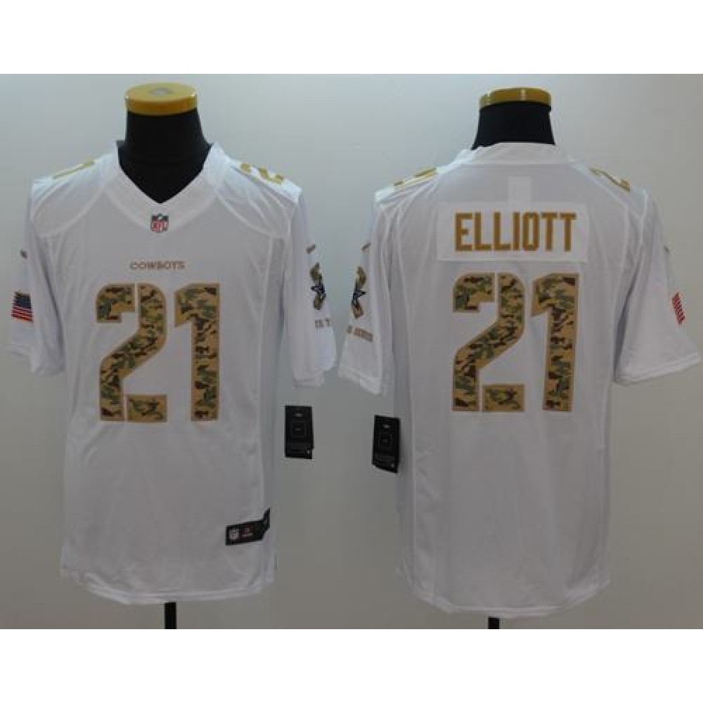 Nike Cowboys #21 Ezekiel Elliott White Men's Stitched NFL Limited Salute To Service Jersey