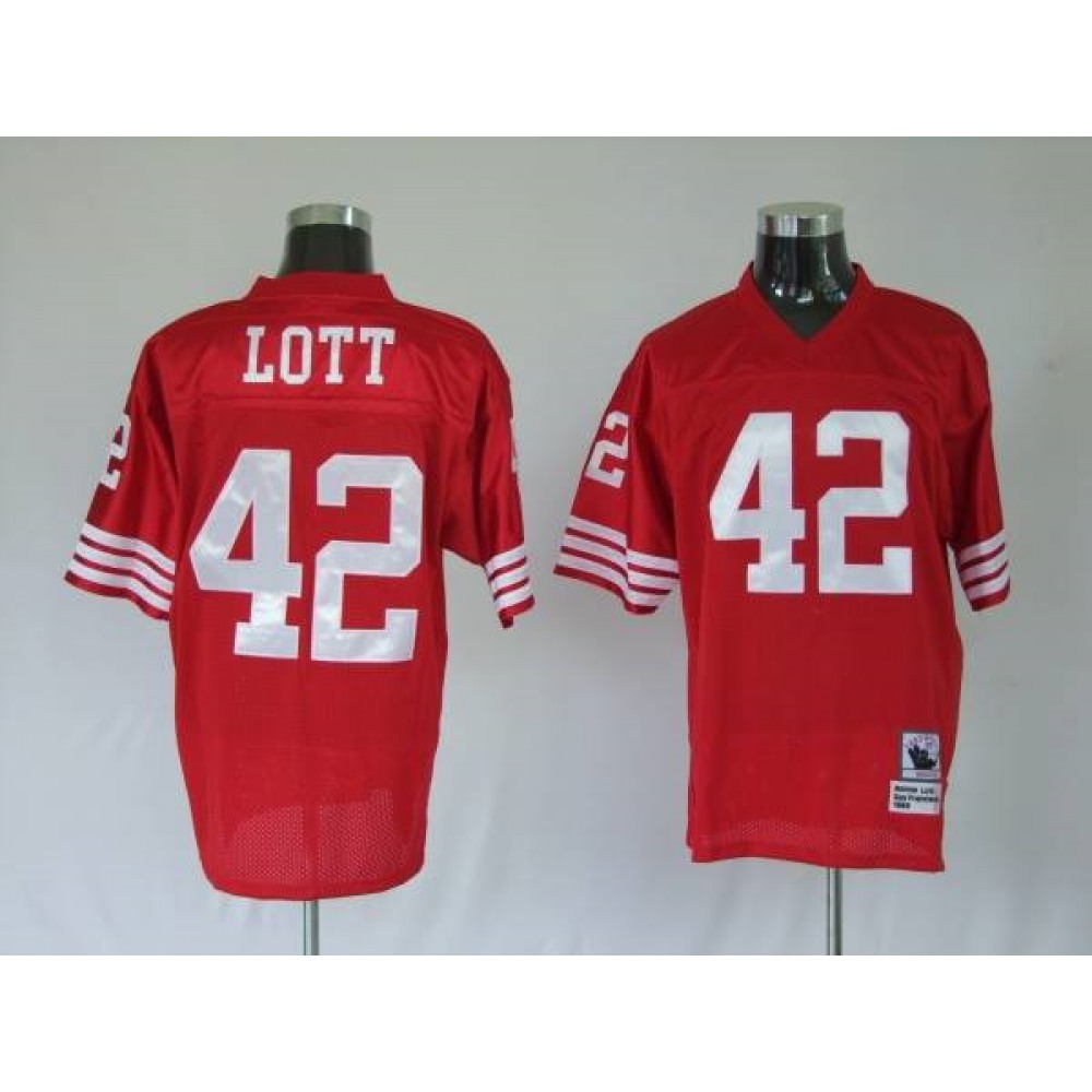 Mitchell and Ness 49ers Ronnie Lott Premier #42 Stitched Red Jersey