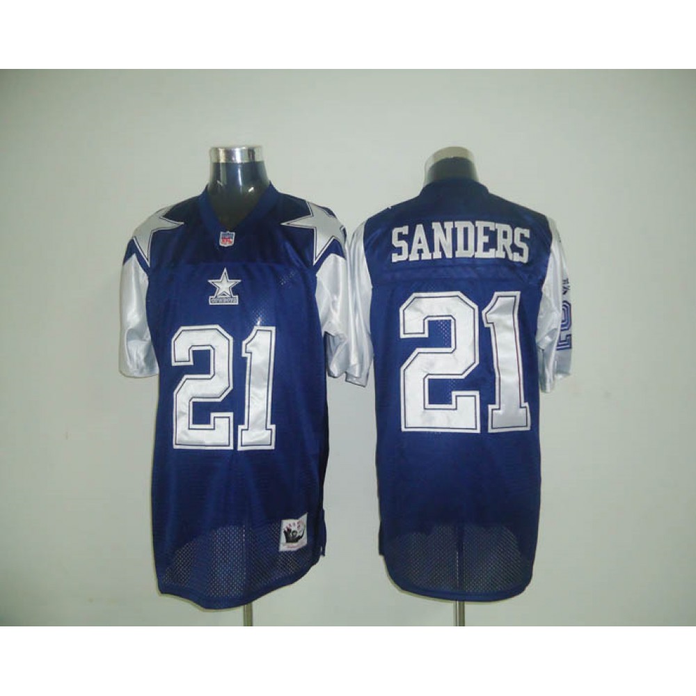 Mitchell & Ness Cowboys #21 Deion Sanders Blue Stitched Throwback NFL Jersey