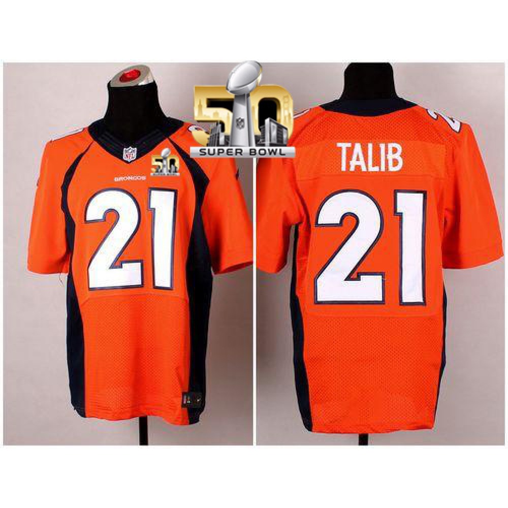 Nike Broncos #21 Aqib Talib Orange Team Color Super Bowl 50 Men's Stitched NFL New Elite Jersey