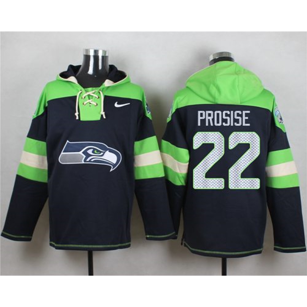 Nike Seahawks #22 C. J. Prosise Navy Blue Player Pullover NFL Hoodie