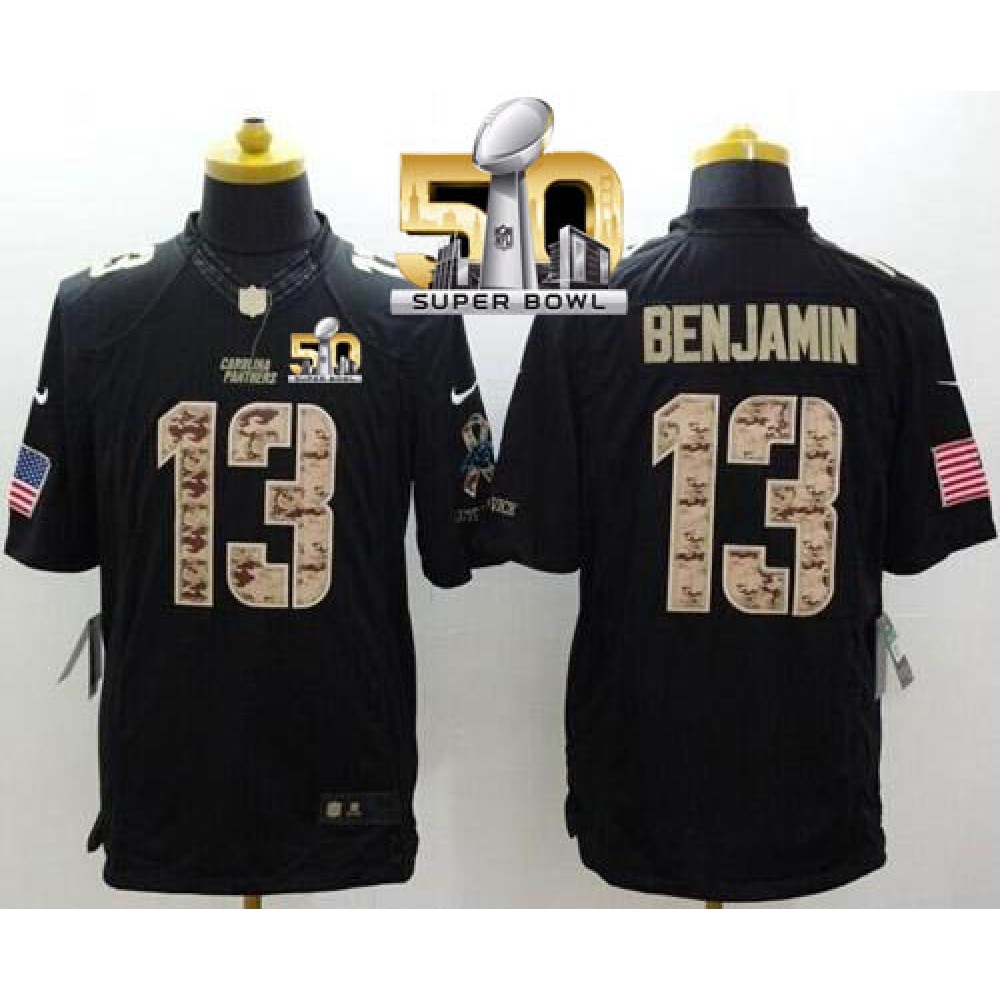 Nike Panthers #13 Kelvin Benjamin Black Super Bowl 50 Men's Stitched NFL Limited Salute to Service Jersey