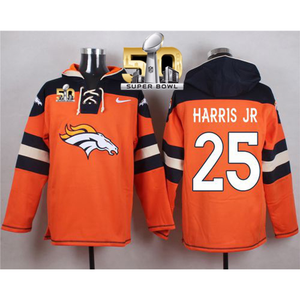 Nike Broncos #25 Chris Harris Jr Orange Super Bowl 50 Player Pullover NFL Hoodie