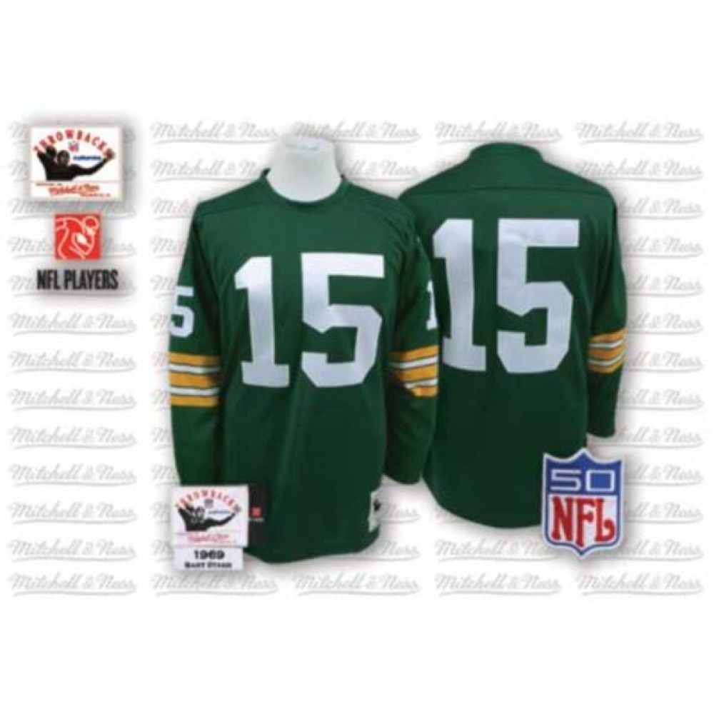Mitchell & Ness Packers #15 Bart Starr Green Stitched Throwback NFL Jersey