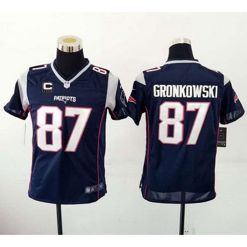 Nike Patriots #87 Rob Gronkowski Navy Blue Team Color With C Patch Youth Stitched NFL New Elite Jersey