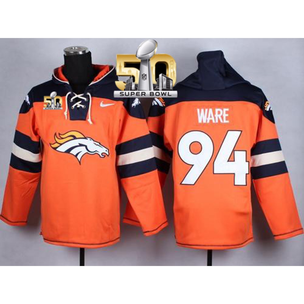Nike Broncos #94 DeMarcus Ware Orange Super Bowl 50 Player Pullover NFL Hoodie