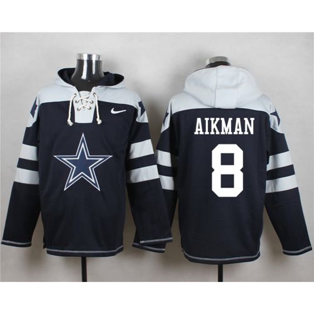Nike Cowboys #8 Troy Aikman Navy Blue Player Pullover NFL Hoodie