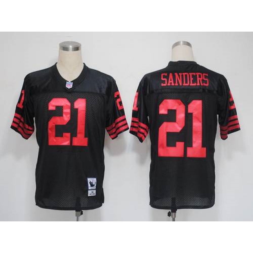 Mitchell and Ness 49ers #21 Deion Sanders Black Stitched NFL Jersey