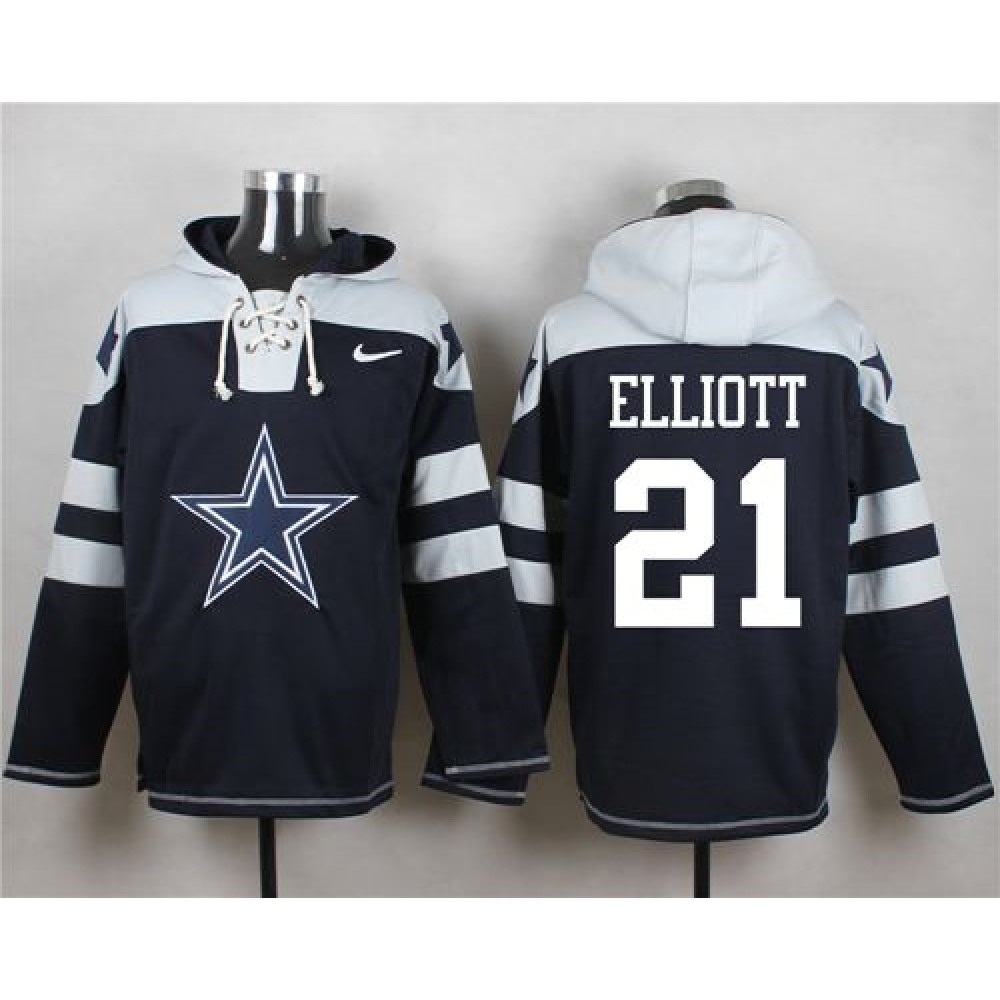 Nike Cowboys #21 Ezekiel Elliott Navy Blue Player Pullover Hoodie
