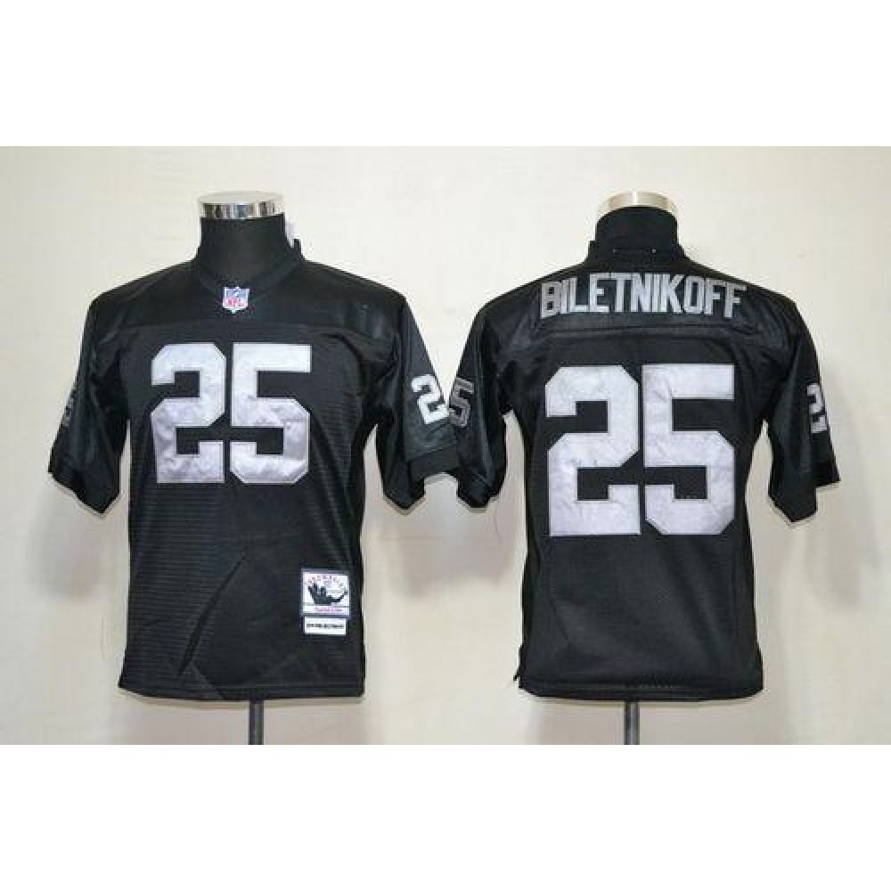 Mitchell And Ness Raiders #25 Fred Biletnikoff Black Throwback Stitched Youth NFL Jersey