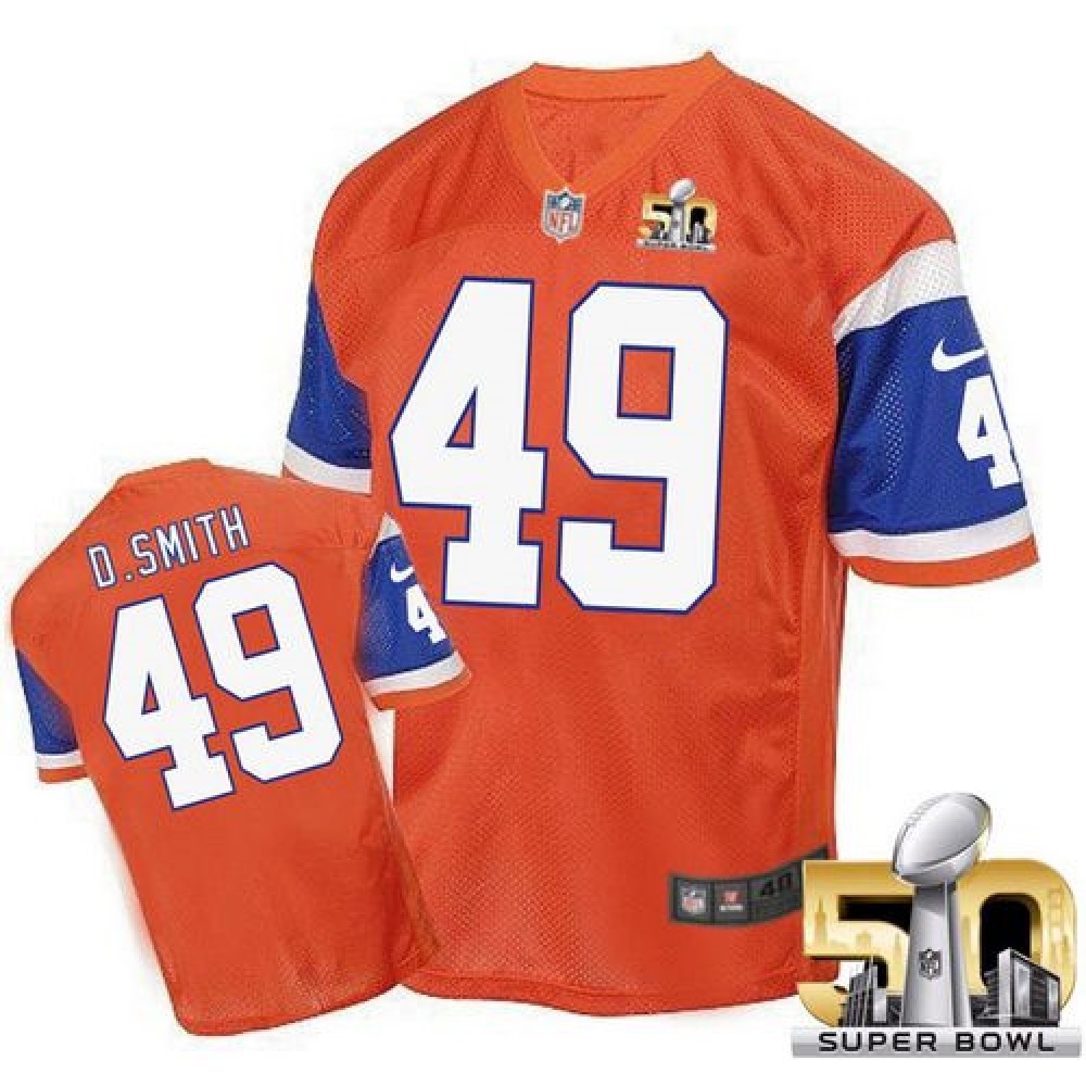 Nike Broncos #49 Dennis Smith Orange Super Bowl 50 Men's Stitched NFL Elite Throwback Jersey
