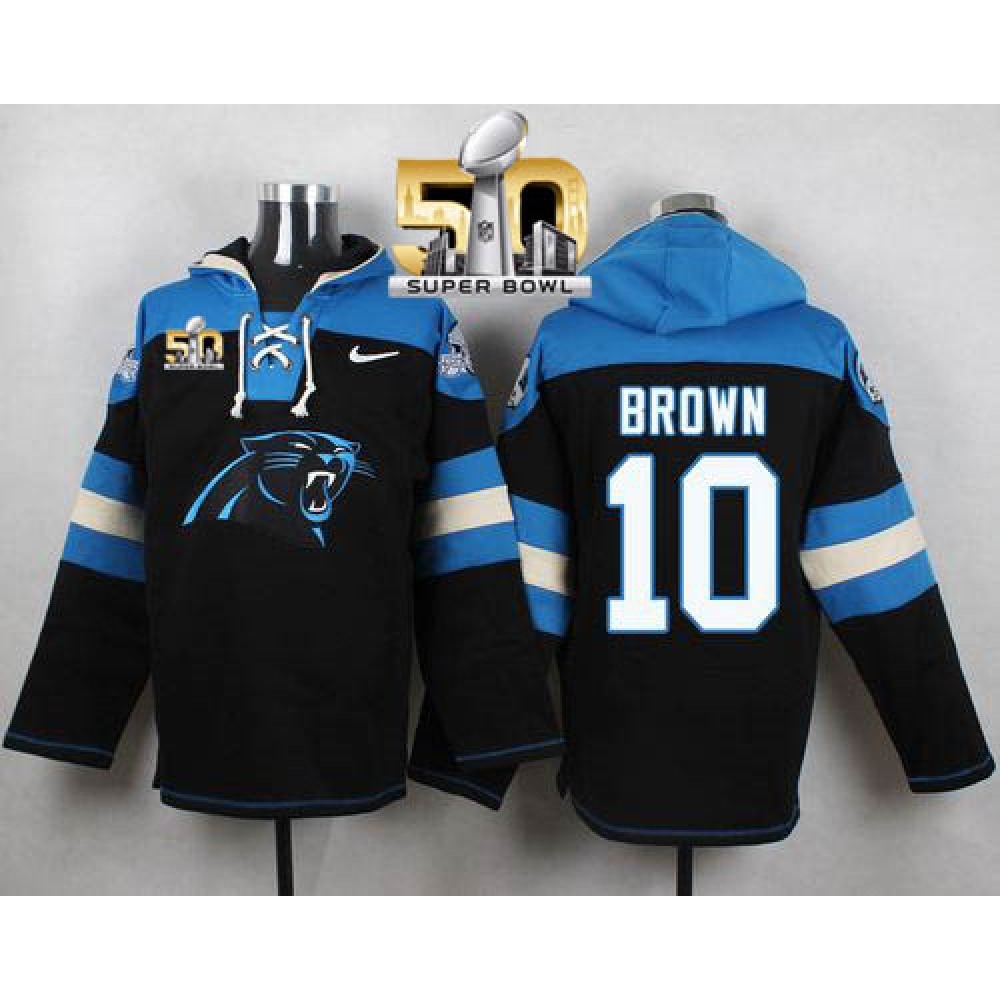 Nike Panthers #10 Corey Brown Black Super Bowl 50 Player Pullover NFL Hoodie