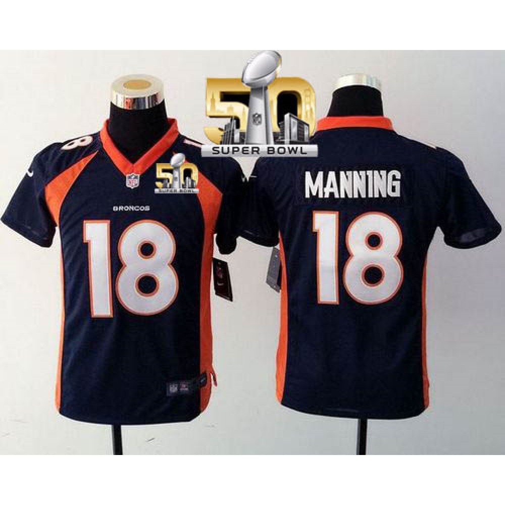 Nike Broncos #18 Peyton Manning Blue Alternate Super Bowl 50 Youth Stitched NFL Elite Jersey