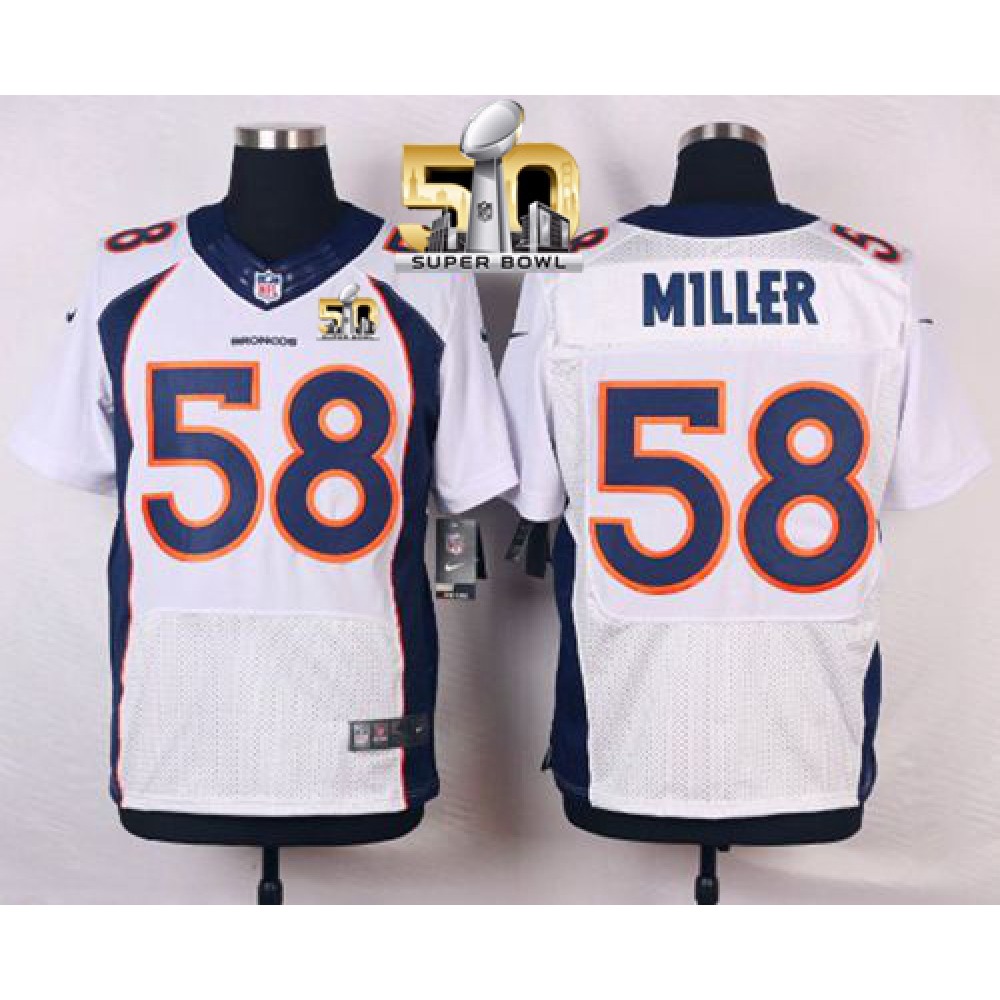 Nike Broncos #58 Von Miller White Super Bowl 50 Men's Stitched NFL New Elite Jersey