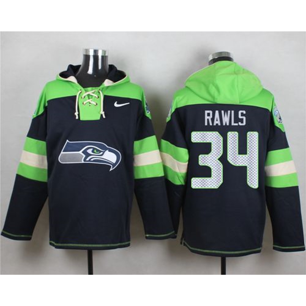 Nike Seahawks #34 Thomas Rawls Steel Blue Player Pullover NFL Hoodie