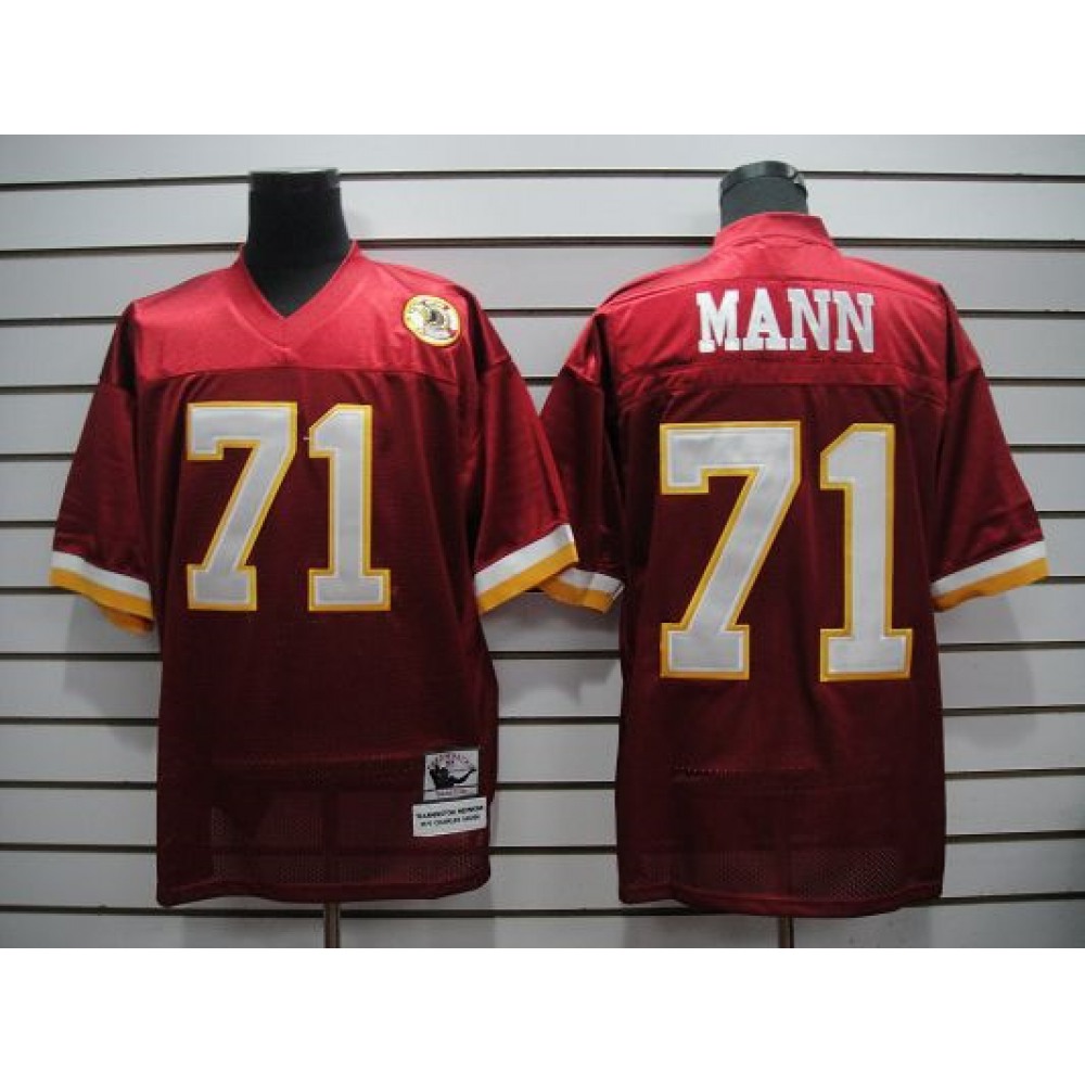 Mitchell and Ness Redskins #71 Charles Mann Red Stitched Throwback NFL Jersey