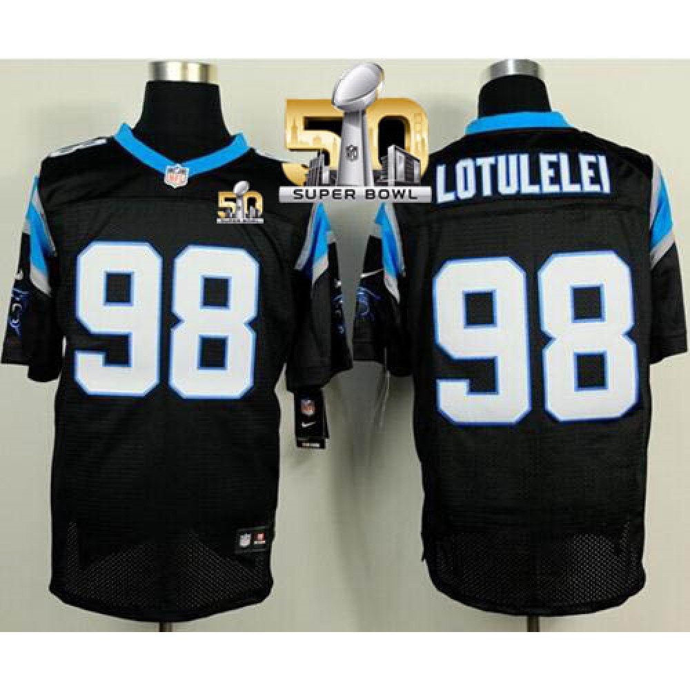 Nike Panthers #98 Star Lotulelei Black Team Color Super Bowl 50 Men's Stitched NFL Elite Jersey